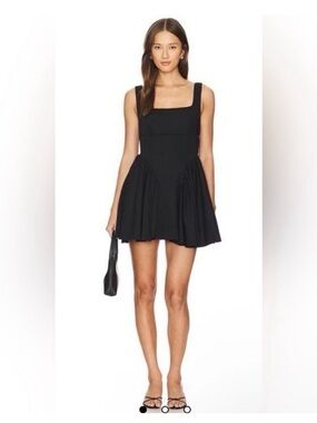Line & Dot Black Fit & Flare Dress Medium Open Back Bow MSRP $148 NWT
